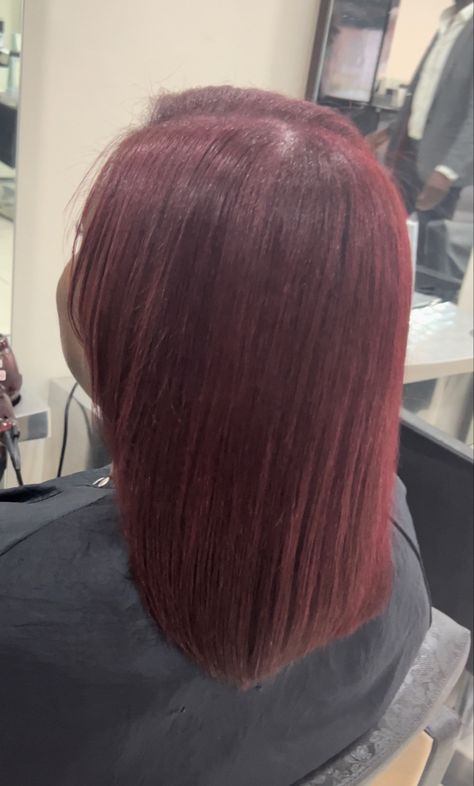 Silk press on natural hair dyed deep red Natural Hair Dyed, Silk Press On Natural Hair, Red Straight Hair, Deep Red Hair, Pressed Natural Hair, Silk Press Natural Hair, Hair Dyed, Dyed Natural Hair, Braided Hairstyles For Teens