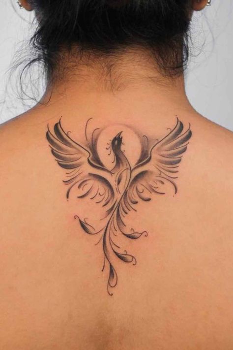 Rebirth your story with a phoenix tattoo. This eternal symbol of transformation celebrates your journey, reminding you of your inner strength and ability to overcome. Let the ink inspire you to rise above, always. 🔥🌟 #RebirthInInk #InkInspiredEmpowerment Phoenix Tattoo Feminine, Small Phoenix Tattoos, Phoenix Tattoos, Phoenix Tattoo Design, Neck Tattoos Women, Muster Tattoos, Gorgeous Tattoos, Tatuaje A Color, Phoenix Tattoo