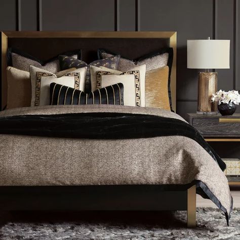 Eastern Accents Roxanne by Barclay Butera Speckle Reversible Duvet Cover | Perigold Duvet Cover Glam, Black Silver Glam Bedding Sets, Metallic Colors Bedding, Duvet Covers Luxe, Duvet Cover Sets Luxe, King Size Duvet Covers Luxe, Rustic Glam Bedding, Black And Silver Bedding Master Bedrooms, Daybed Comforter