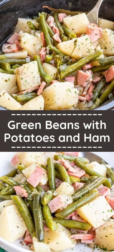 I find it hard to get my kids to eat veggies, but adding ham makes them more delicious. Just throw some ham, green beans, and potatoes in the crockpot, add herbs and a bit of butter, and you’re done. Green Bean Crockpot, Green Beans Ham And Potatoes, Ham Green Beans Potatoes, Green Beans With Potatoes, Green Bean Side Dish Recipes, Potato Green Bean, Ham And Potatoes, Ham And Green Beans, Potatoes And Ham