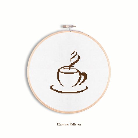 Coffee Cup Cross Stitch Pdf Pattern, Modern Counted Cross Stitch Charts, Easy Cross Stitch Patterns, Embroidery Patterns For Kitchen Decor Coffee Cup Cross Stitch, Stitch Patterns Embroidery, Beautiful Comments, Alphabet Style, Easy Cross Stitch, Easy Cross Stitch Patterns, Easy Cross, Patterns Embroidery, Quick Stitch