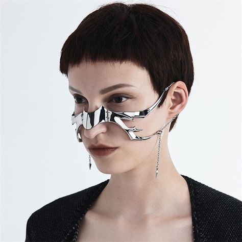 2022 New Gothic Hip Hop Metal Mechanical Mecha Alien Fluid Face Ornament Earrings Boys Girls Street Cool Party Jewelry Gifts - Customized Jewelry Mask - AliExpress Cyberpunk Cosplay, Gothic Mask, Estilo Cyberpunk, Alien Face, Metal Mask, Moda Cyberpunk, Face Jewellery, Alien Design, Gothic Metal