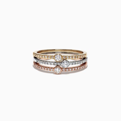 Effy Trio 14K Tri Color Gold Diamond Stack Ring, 0.50 TCW Diamond Stacks, Stack Ring, Effy Jewelry, Stacking Rings, Tri Color, Gold Diamond, 50 %, Wedding Rings, Sparkle