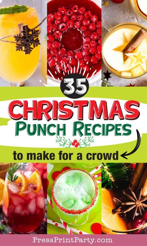 Christmas Party Punch, Non Alcoholic Christmas Punch, Holiday Party Punch, Crowd Recipes, Annual Christmas Party, Holiday Punch Recipe, Christmas Drinks Alcohol Recipes, Christmas Party Drinks, Christmas Drinks Alcohol