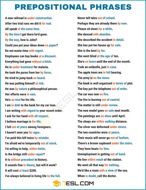 600+ Useful Prepositional Phrase Examples in English - 7 E S L #apprendreanglais,apprendreanglaisenfant,anglaisfacile,coursanglais,parleranglais,apprendreanglaisfacile,leconanglais,apprentissageanglais,formationanglais,methodeanglais,communiqueranglais Preposition Phrases, Prepositional Phrases Activities, Phrase Definition, English Prepositions, Prepositional Phrases, English Vocab, Phrasal Verbs, English Writing Skills, English Idioms