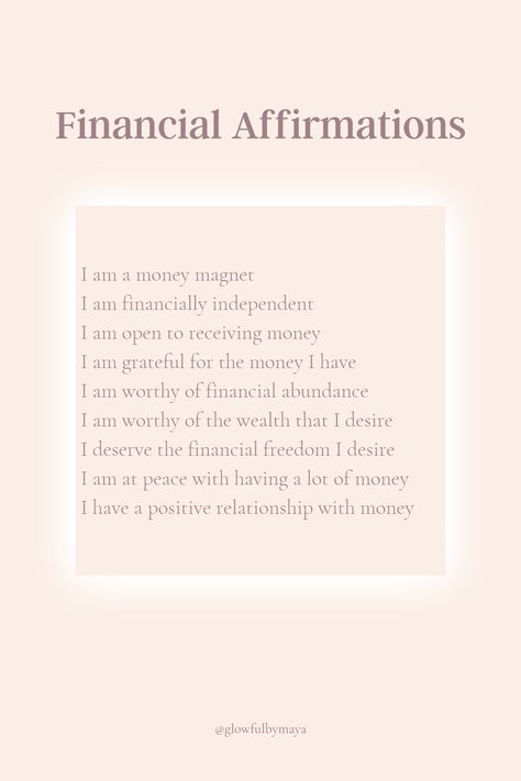 Financial Affirmations by glowfulbymaya How To Have Financial Freedom, I Am Abundant Wallpaper, Financial Prosperity Affirmations, I Am A Homeowner, I Have Money Affirmations, Affirmations For Financial Stability, Healing My Relationship With Money, Money Manefistation, I Am A Money Magnet Affirmation