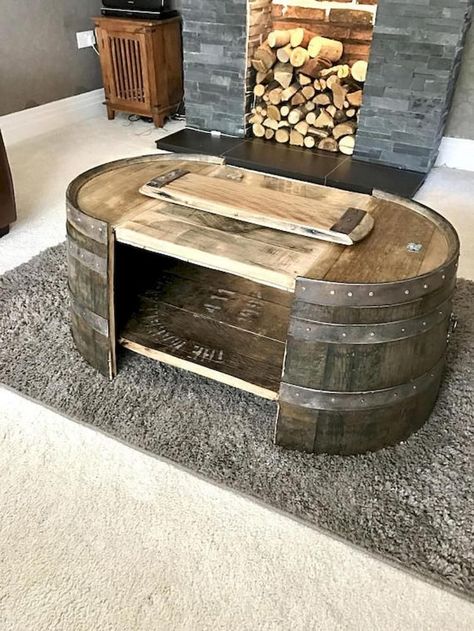 Barrel Coffee Table, Wood Coffee Table Rustic, Coffee Table Inspiration, Craft Table Diy, Wine Barrel Furniture, Solid Oak Table, Coffee Table Kitchen, Barrel Table, Rustic Coffee Table