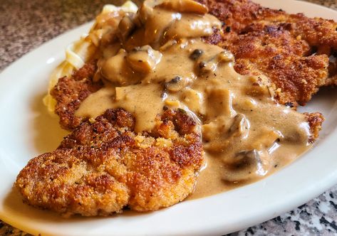 Pork Schnitzel With Mushroom Sauce Pork Schnitzel Recipe Mushroom Sauce, Pork Snitzel Side Dishes, Pork Schnitzel Sides, Pork Snitzel Recipe Germany, Schnitzel Sauce, Pork Snitzel, Recipes With Pork, Pork Schnitzel Recipe, Welsh Food