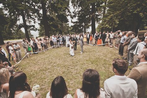 What a wonderful way to marry - informal, surrounded by loved ones, and everyone will have a great view! Standing Wedding Ceremony Guests, Casual Park Wedding, Standing Wedding Ceremony, Circle Ceremony, Standing Ceremony, Park Wedding Ceremony, Wedding Ceremony Seating, Informal Weddings, Outdoor Park