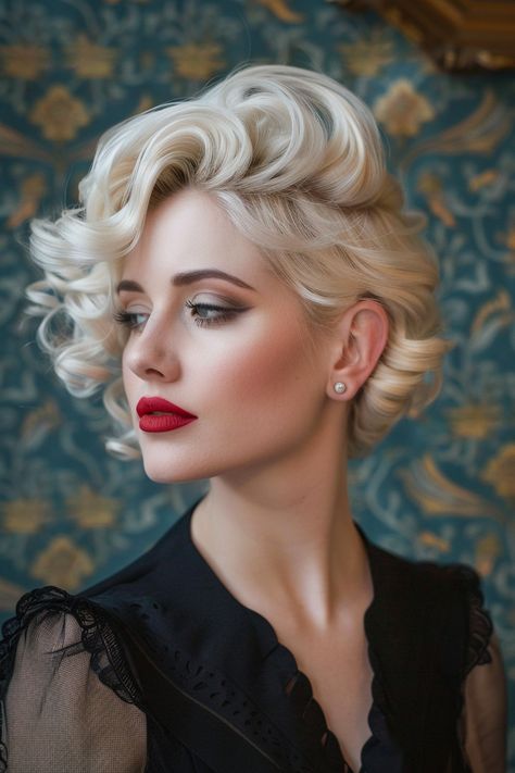 41+ Bixie (Pixie Bob) Haircut Ideas Vintage Bob Hairstyle, Vintage Curls, Golden Blonde Highlights, Hair Affair, Fluffy Hair, Short Hairstyle, Short Blonde, Summer Hair Color, Formal Hairstyles