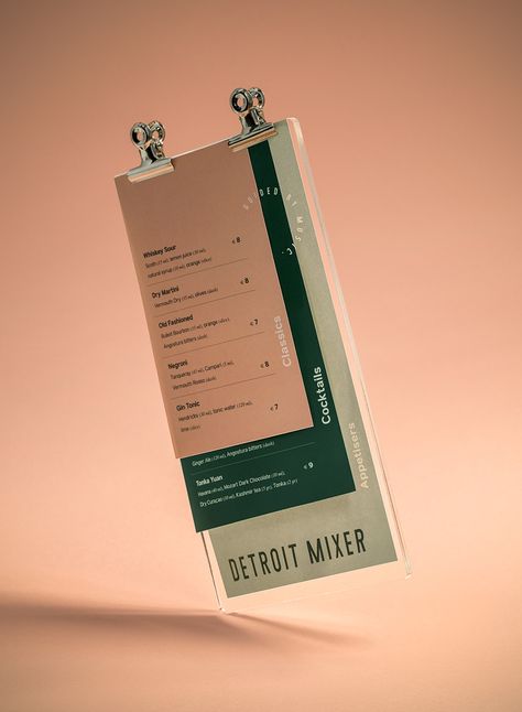 Detroit Mixer on Behance Bar Restaurant Design, Menu Design Inspiration, Cafe Menu Design, Visuell Identitet, Menue Design, Menu Layout, Design Café, Food Menu Design, Menu Book