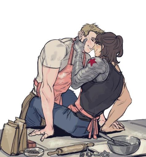 Steve x Bucky in kitchen table fanart by tmqjz #stucky Steve X Bucky, Bucky Tony, Xman Marvel, Stucky Fanart, Bucky Barnes Captain America, Captain America And Bucky, Bucky And Steve, Captain America Winter Soldier, Steve Rogers Captain America