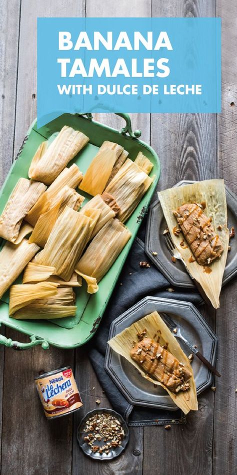 These Dulce de Leche Banana Tamales put a sweet spin to a classic savory treat. Served with drizzles of caramel, chocolate, and La Lechera Dulce de Leche, this fruity dessert will become a favorite with your family. Check out the full recipe to make your weeknight even more delicious thanks to this homemade dish. Sweet Tamales, Classic Savory, Tamales Recipe, Fruity Dessert, Tamale Recipe, Mexican Dessert, Fruity Desserts, Caramel Chocolate, Mexican Dishes