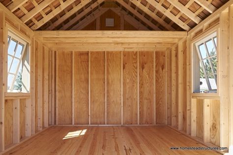 Interior of 10x12 Premier Garden Shed. Hangout Shed Ideas, She Shed With Loft, 10x12 Shed, Boathouse Design, 10x12 Shed Plans, Small Shed Plans, Shed With Loft, Garden Shed Interiors, Shed Tiny House