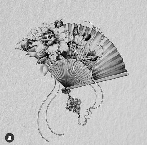 Taiwan Tattoo, Small Japanese Tattoo, Japanese Flower Tattoo, Tattoo Japanese, Fan Tattoo, Fan Drawing, Muster Tattoos, Japanese Drawings, Japanese Flower