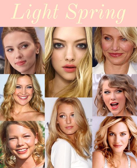 Sierra and Evie Light Spring Blonde Hair, Light Spring Celebrities, Light Spring Color Palette Outfits, Light Spring Hair Color, Light Spring Makeup, Spring Celebrities, Light Spring Palette, Light Spring Color Palette, Light Spring Colors