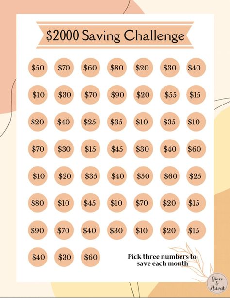 Printable $2000 money savings challenge that can help you reach your savings goals. This is a great way to save because having a visual tracker can keep you motivated during your financial journey! This savings challenge has a nice aesthetic and is straight forward. You just choose 3 amounts you want to save each month and either shade in the circles or cross them off with an X. Choosing 3 amounts will allow you to save the $2000 in just a little over 1 year (1 year and 5 months). You may also d Cross Only What You Did This Year List, 2000 Dollar Savings Plan, 2000 Savings Challenge In 3 Months, How To Save 2000 In One Month, 1 Year Savings Challenge, Save 2000 In One Month, Save 2000 In Two Months, 2000 In One Month, 2000 Savings Challenge