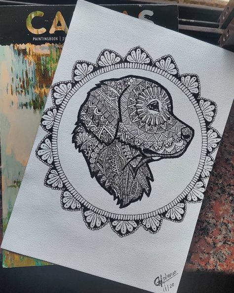 @gscribble.s on Instagram: ““A dog is the only thing on earth that loves you more than you love yourself.” Canvas sheets - @anupam Pens - @fabercastell_india…” Dog Mandala Art, Mandala Art Animals, Bird Mandala, Dog Mandala, Easy Love Drawings, Mandala Artwork, Mandala Design Art, Drawings Simple, Dog Drawing