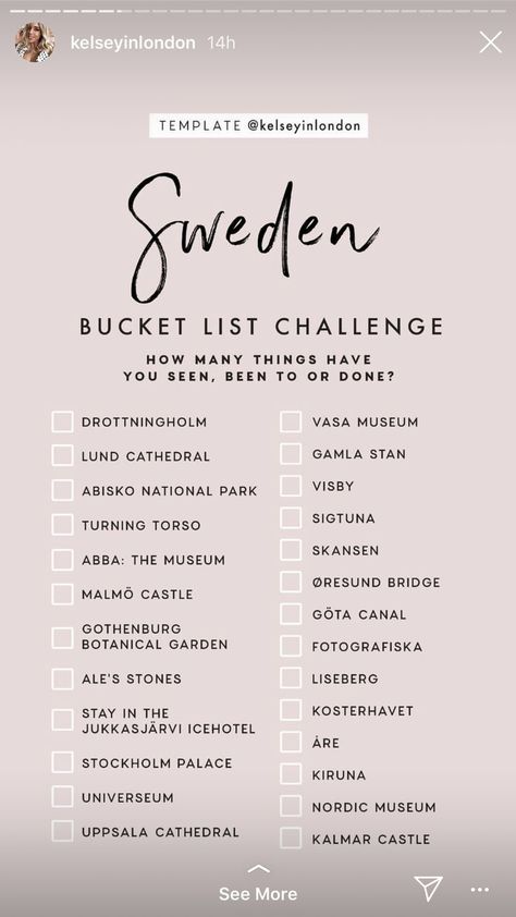 Sweden bucket list What To Do In Sweden, Countries Bucket List, Kelseyinlondon Template, Country Bucket List, Template Kelseyinlondon, Things To Do In Sweden, Bucket List Challenge, List Challenges, Sweden Travel