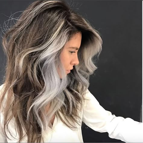 Long Hair Going Grey, How To Blend In Grey Hair, Blend In Gray Hair Highlights, Grey Hair And Highlights, Red Hair Gray Highlights, Fall Silver Hair Color, Gray Blending Money Piece, Blend In Grey Hair, Blending Gray Hair Around Face