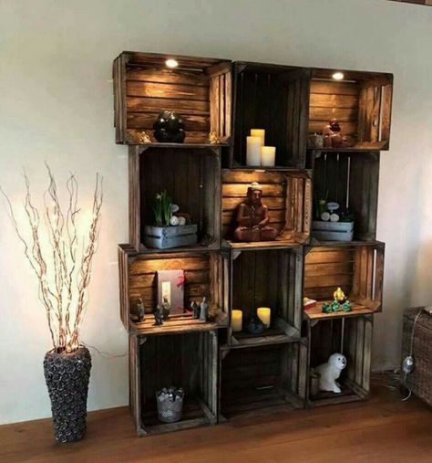 Projek Kayu, Diy Rustic Home, Wooden Crates, Decor Minimalist, Easy Home Decor, Diy Pallet Furniture, Rustic Diy, Pallet Furniture, Cheap Home Decor