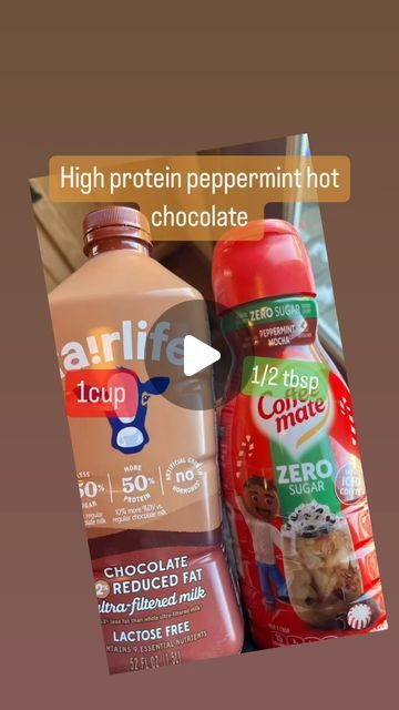 Summer Ney|Certified Macro Coach|B.S Exercise Science on Instagram: "Why didn’t I think of this sooner..
1 cup Fairlife choc milk 
1/2 tbsp of SF peppermint mocha creamer (or however much you want) 
13 g of protein and 147 cals." Fairlife Milk, Peppermint Mocha Creamer, Mocha Creamer, Exercise Science, Peppermint Hot Chocolate, Peppermint Mocha, Skim Milk, Chocolate Peppermint, Lactose Free