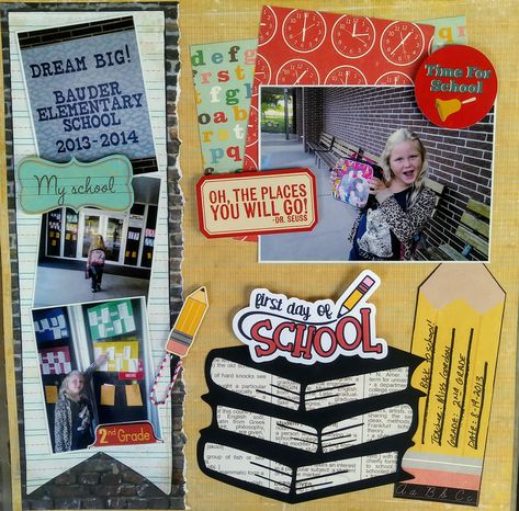 1st Grade Scrapbook Ideas, First Day Of School Scrapbook Layouts, Profile Scrapbook, School Scrapbook Ideas, College Scrapbook Ideas, First Day Of School Scrapbook, High School Scrapbook Ideas, College Scrapbook, School Layouts