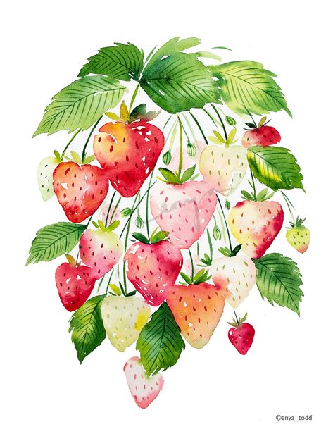 Strawberry Painting, Floral Food, Strawberry Watercolor, Maluchy Montessori, Strawberry Art, Painting Summer, Watercolor Food, Watercolor Fruit, Fruit Painting