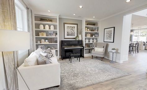 Piano Formal Living Room, Open Concept Living Room With Piano, Lounge With Piano, Modern Piano Room Interior Design, Front Room Piano, Piano Focal Point Living Room, Front Room With Piano, Small Living Room With Piano Layout, Upright Piano Dining Room