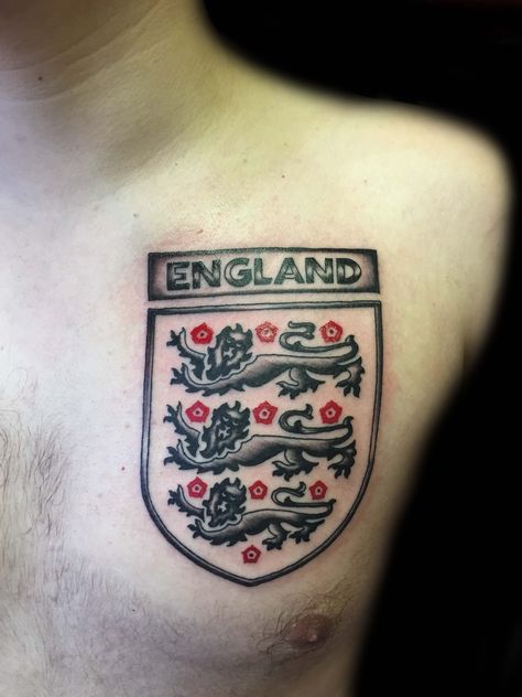 Badge Tattoo, Cloak And Dagger Tattoo, England Tattoo, England Badge, British Tattoo, Shield Tattoo, Football Tattoo, Tattoo Uk, Traditional Tattoo Inspiration