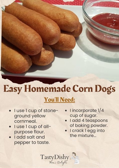 Homemade Corn Dogs, Homemade Corndogs, Fried Corn, Beef Hot Dogs, Corn Dogs, Frying Oil, Frying, Easy Homemade, Purpose Flour