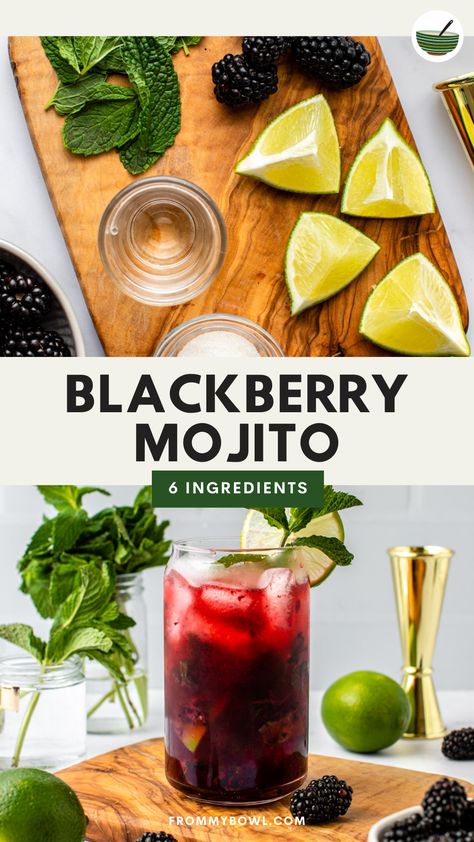 This Blackberry Mojito combines ripe blackberries with the sweet, citrus-y flavor of the classic Cuban mojito. Easy to make at home with a few fresh ingredients. Gluten-free, Vegan. Blackberry Mojito Recipe, Cuban Mojito, Blackberry Mojito, Mojito Recipe Classic, Cuban Dishes, Homemade Cocktails, Refreshing Summer Cocktails, Blueberry Lemonade, Mojito Recipe