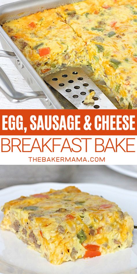 Baker Mama, Easy Egg Bake, Sausage Egg Bake, Breakfast Egg Bake, Egg Sausage, Baked Eggs Recipe, Egg Bake, Cheese Breakfast, Sausage Bake