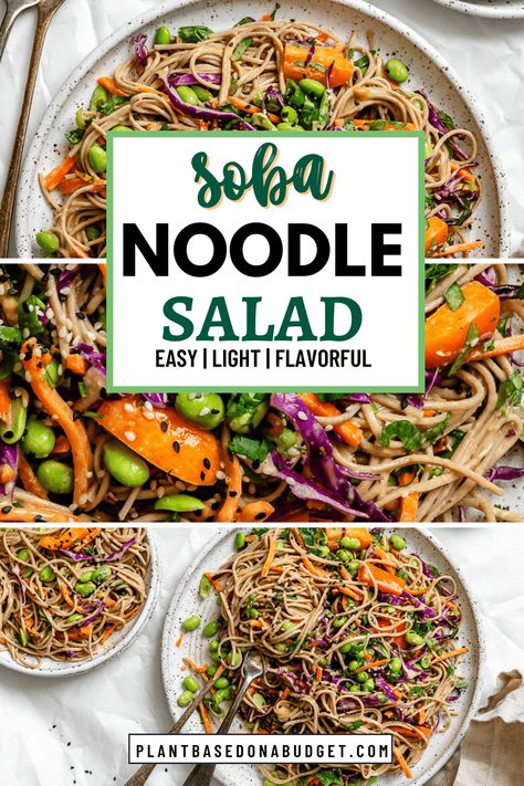 Enjoy this colorful 20-minute Soba Noodle Salad for a healthy lunch or light dinner! It’s easy to make by tossing soba noodles and a medley of vegetables in the most amazing vegan peanut sauce. Healthy Soba Noodle Salad, Yoki Soba Noodles Recipe, Soba Noodle Recipe Peanut Sauce, Healthy Soba Noodles, Soba Noodle Recipe, Vegan Peanut Sauce, Thai Peanut Salad, Soba Salad, Soba Noodles Recipe