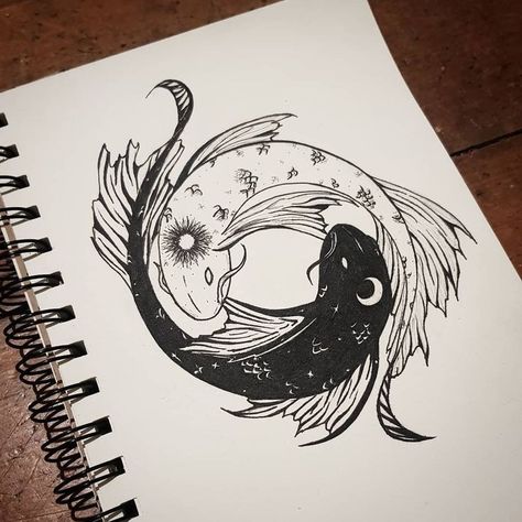 Tattoo Pisces, Yin Yang Fish, Cherry Blossom Tattoos, Drawing Fish, Pisces Tattoo Designs, Avatar Tattoo, Ying Yang Tattoo, Fish Sketch, Koi Tattoo Design