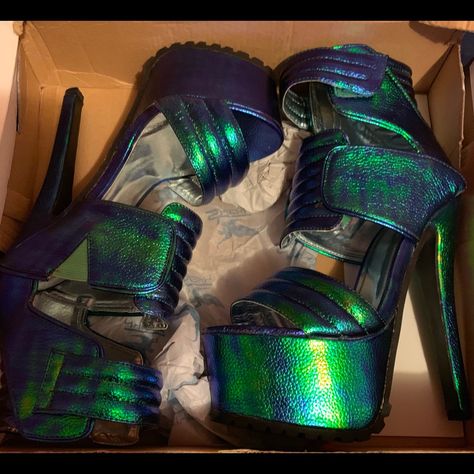 Neon Blue Heels Brand New(Never Worn) Iridescent Heels, Holographic Heels, Cute Shoes Heels, Fashion Aesthetics, Blue Heels, Taylor Swift Style, Neon Blue, Cute Shoes, Taylor Swift