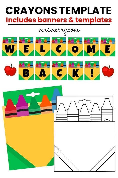 free crayons printable template banner Crayon Banner Printable Free, Crayola Crayon Template Free Printable, Free Welcome Back To School Printables, Crayon Box Printable, Crayon Name Tags Free Printable, Welcome Back To School Printables Free, Welcome Back To School Bulletin Boards Preschool Classroom Themes Free, Crayon Printable Template, Crayon Decorations Classroom