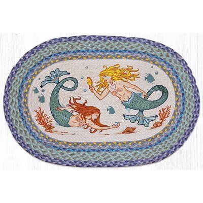 Highland Dunes Covington Mermaids Printed Area Rug Mermaid Rug, Weavers Art, Mermaid Braid, Hand Stencil, Mermaid Print, Oval Rugs, Authentic Design, Natural Jute, Jute Rug