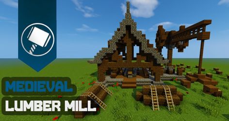 Lumber yard Lumber Mill Concept Art, Minecraft Logging Mill, Lumber Mill Minecraft, Minecraft Lumber Yard, Minecraft Lumber Mill, Minecraft Sawmill, Survival Builds, Themed Houses, Aesthetic Minecraft