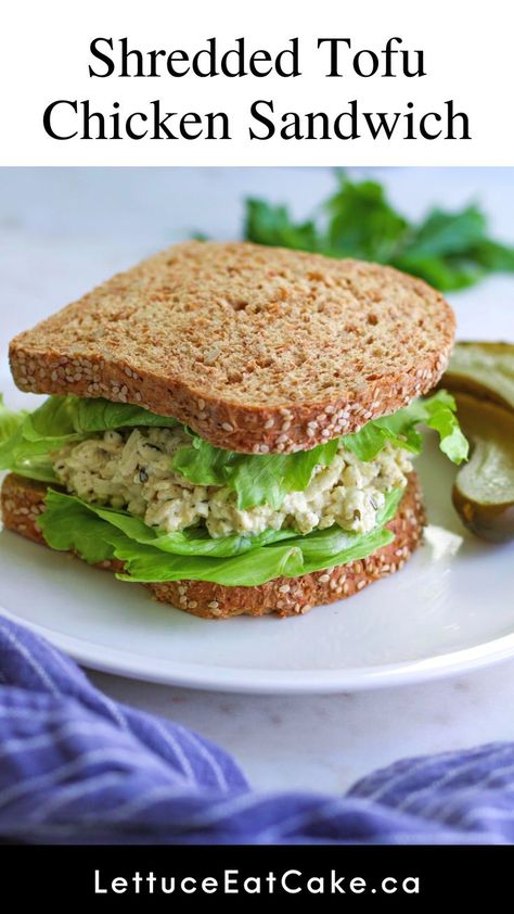 Shredded Tofu Chicken Sandwich. Shredded Tofu Recipe, Shredded Tofu, Vegan Chicken Salad, Tofu Recipes Healthy, Tofu Chicken, Tofu Sandwich, Fresh Eats, Vegetarian Chicken, Tofu Salad