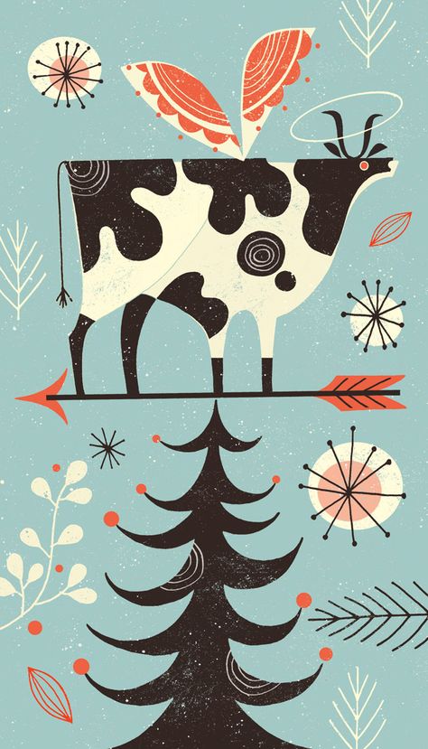 Tracy Walker Illustration - JOURNAL - Holy Cow! the holidays are coming... Cow Illustration, Illustration Journal, Mid Century Illustration, Cow Pictures, Alberto Giacometti, Cow Art, Holy Cow, A Cow, Christmas Illustration