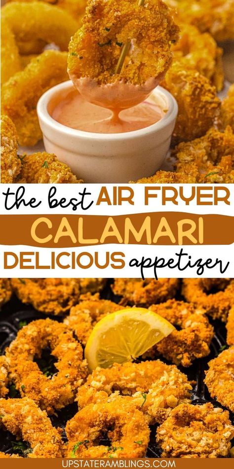 Air Fryer Calamari is crispy, delicious calamari that's easy, affordable, and healthier than deep-fried.  Enjoy restaurant-quality results at home, minus the mess and expense. Airfryer Calamari Recipes, Calamari Recipes Air Fryer, Airfryer Calamari, Air Fryer Calamari, Fried Calamari Recipe, Crispy Calamari, Instant Pot Sous Vide, Squid Salad, Breakfast Sides Dishes