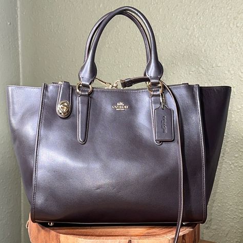 *Nwt* Coach Crosby Carryall In Dark Brown Calf Leather With Gold Hardware. This Color Is Very Dark Brown, See Picture 3 For Closest Match. The Crosby Has 2 Side Zip Compartments Let Secure With Turnlocks (1 For Each Side) And Center Compartment With Magnetic Snap Closure. Inside Has A Zippered Pocket And 2 Slip Pockets. Handles And Crossbody Strap Are Both Matching Calf Skin Leather. Feet Are Perfect As Are The Handles And Straps. It Can Be Worn With Side Out As Shown, A Square Shape Or Side Tuc Black Leather Clutch, Brown Wallet, Coach Tote, Brown Shoulder Bag, Brown Handbag, Coach Shoulder Bag, Coach Leather, Leather Wristlet, Hand Bags