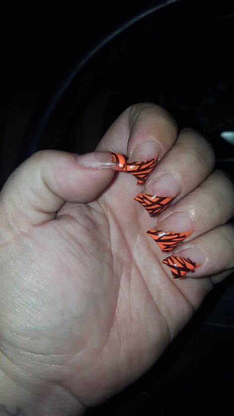 Orange and black nails Black Nails, Ear Cuff, Cuff, Nails