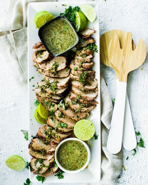 Smoked Pork Tenderloin, Slow Cooked Pulled Pork, Smoked Pork Loin, Chimichurri Recipe, Chimichurri Sauce, Marinated Pork, Grilled Veggies, Smoked Pork, Air Fryer Recipes Healthy