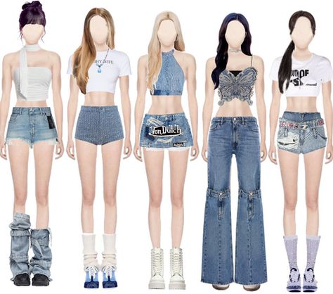 Vicente6 on ShopLook | The easiest way to find the perfect outfit Venus Outfits, Blue Denim Outfits, Friends Clothing, Denim Halter Top, Boots Png, Korean Outfits Kpop, Kpop Fits, Kpop Concert Outfit, Idol Outfit