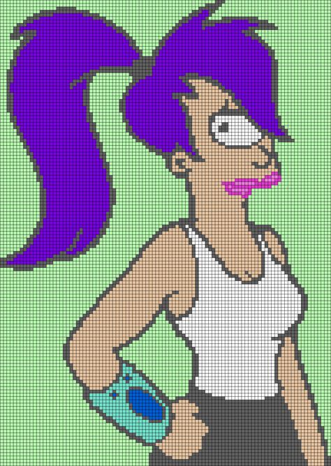 Rick And Morty Alpha Pattern, Spongebob Alpha Pattern, Futurama Crochet Pattern Free, Leela Futurama, Futurama Alpha Pattern, Movie Alpha Pattern, Pixel Crochet, Futurama, Crochet Tapestry