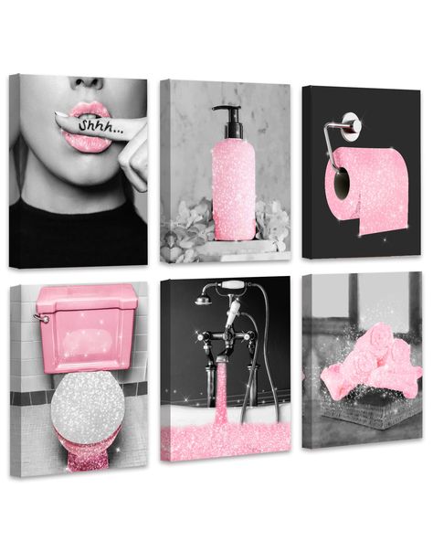 PRICES MAY VARY. FASHION BATHROOM WALL ART - Inspired by women fashion, adding luxurious pink as the main color to create noble fashion art paintings. Will be your perfect girls bathroom glam wall art for your beloved girls bathroom decor. BOOST YOUR VIBES - New balck and pink fashion art designs will enhance the luxury atmosphere of any room. You can add ambient lighting to the bathroom that will elevate the visuals of this fashion art hanging, which will be the perfect choice for wall decor in Pink And Black Bathroom Ideas, Black And Pink Room Decor, Chanel Bathroom, Pink And Black Bathroom, Fashion Bathroom, Girl Bathroom Decor, Ideas Baños, Girly Room Decor, Wall Decor Prints