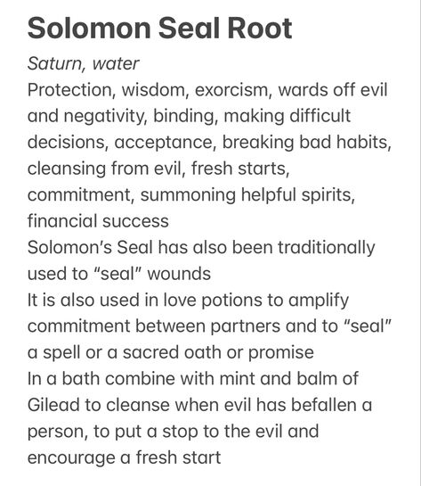 Solomon Seal Root Hoodoo, Solomon Seal Root Benefits, Seals Witchcraft, Solomon Seals Plant, Jezebel Root Magical Properties, Solomons Seal Plant, Wisdom Spell, Witchy Ingredients, Herb Magick