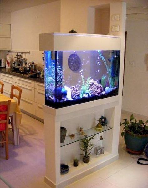 HomelySmart | 11 Unbelievable Home Aquarium Setup That Will Make Your Jaw Drop - HomelySmart Wall Aquarium, Fish Tank Design, Aquarium Stand, Home Aquarium, Aquarium Design, Living Room Partition, Living Room Partition Design, Room Partition Designs, Design Room